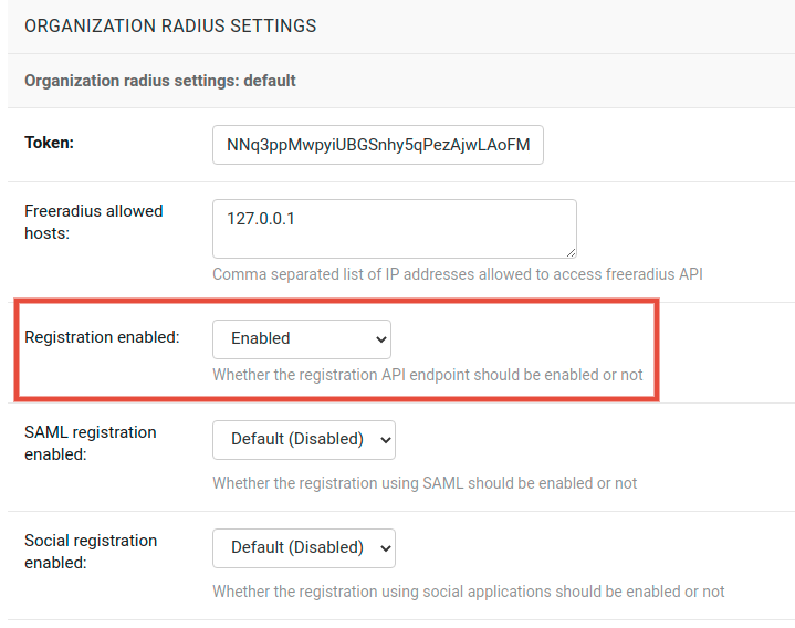 Organization RADIUS settings