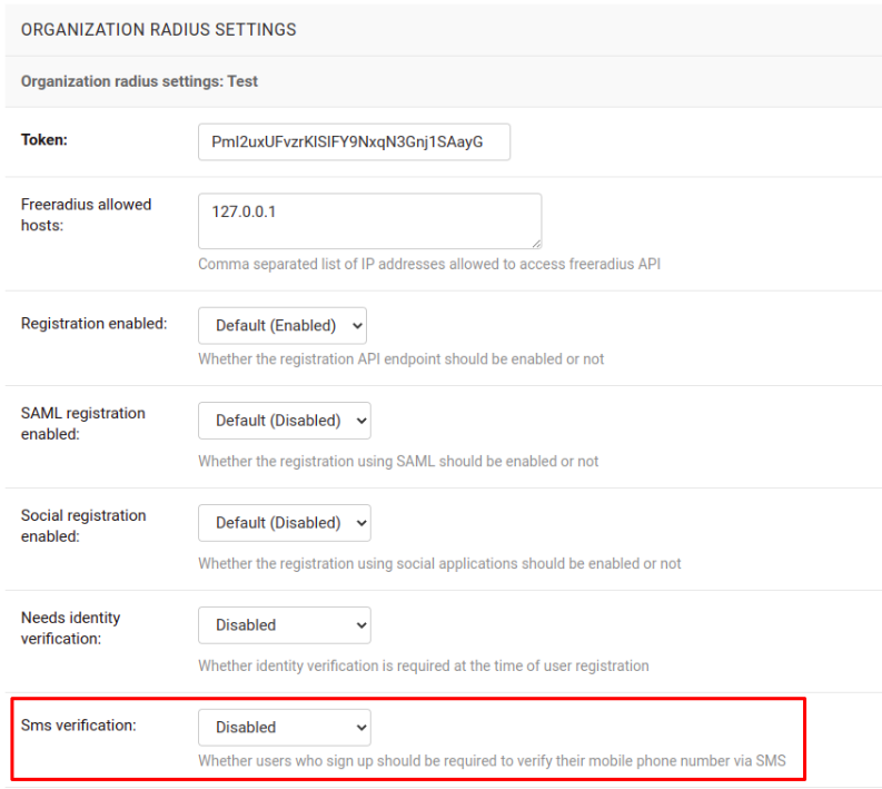 SMS verification enabled