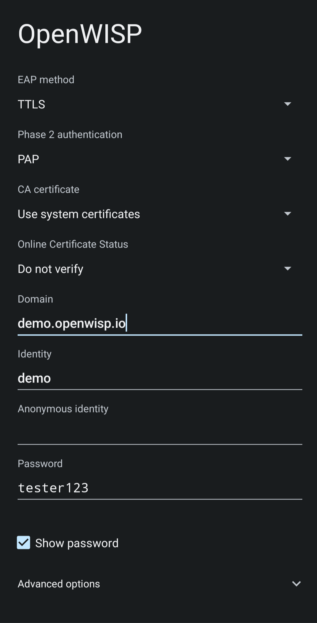 Authentication details