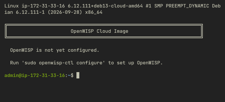 OpenWISP Pro prompt after connecting through SSH