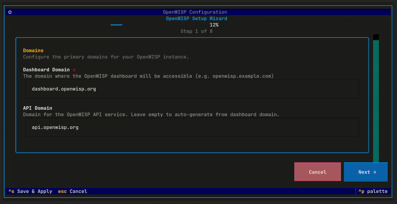 OpenWISP Pro configuration wizard