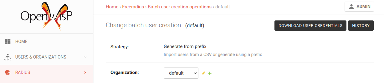 Downlaod user credentials button in admin interface