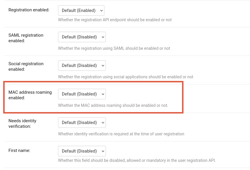 Organization MAC Address Roaming settings