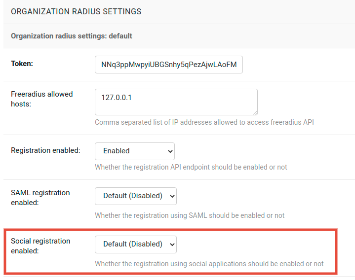 Organization social login settings