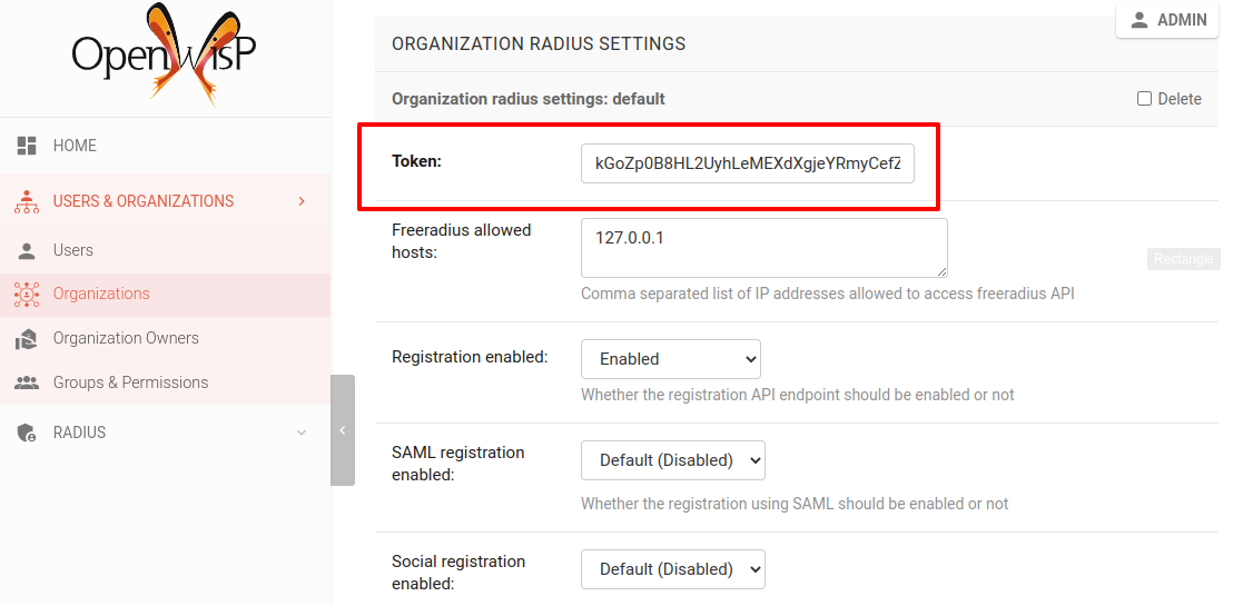 Organization Radius Token